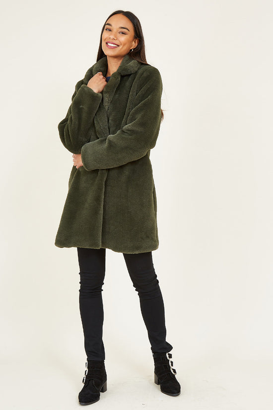 Yumi Green Faux Fur Coat - QHA UK