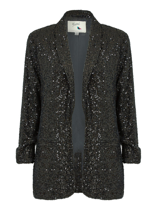Yumi Black Sequin Blazer With Pockets - QHA UK