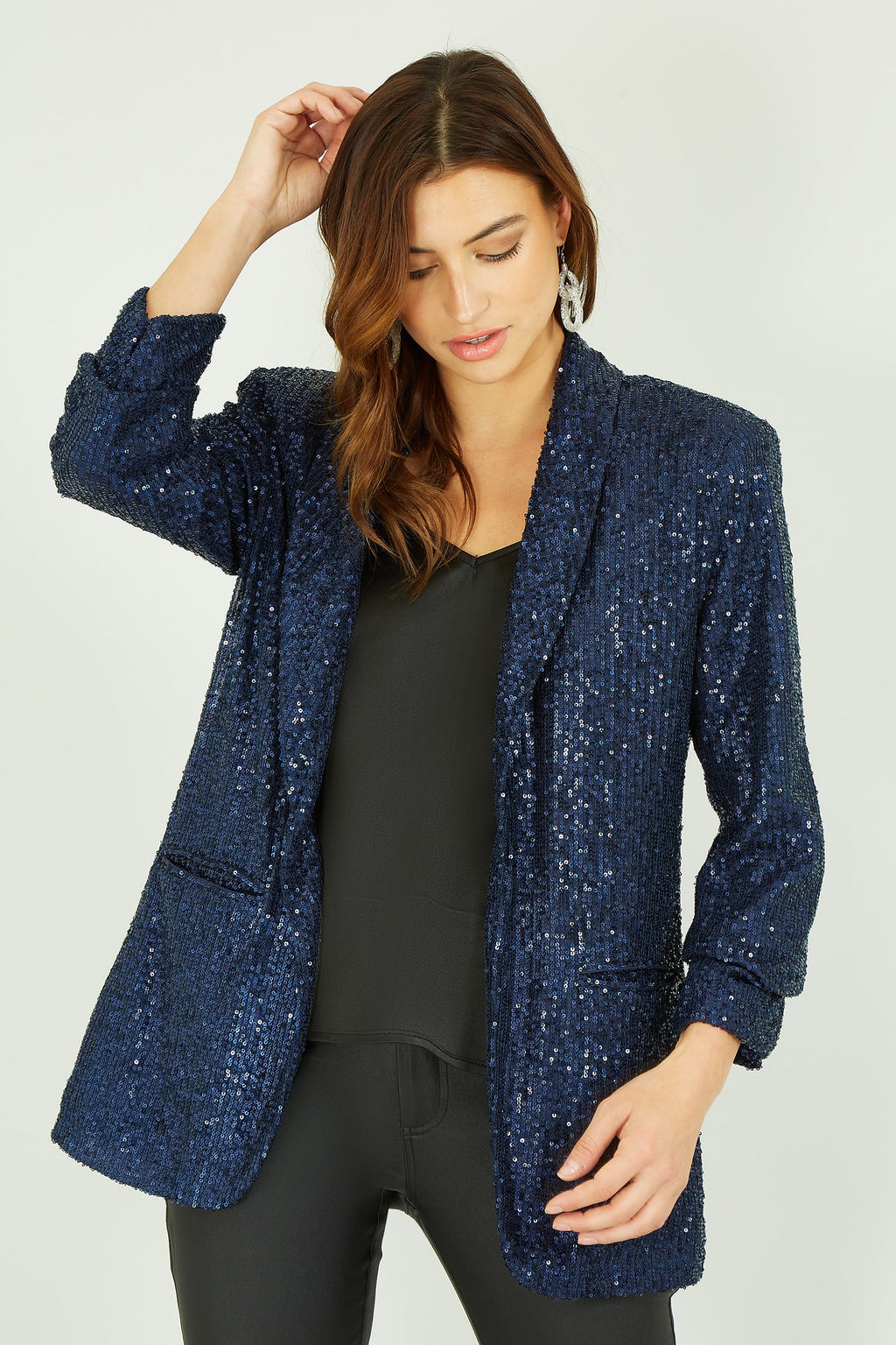 Yumi Navy Sequin Blazer With Pockets - QHA UK