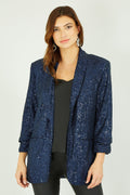Yumi Navy Sequin Blazer With Pockets - QHA UK