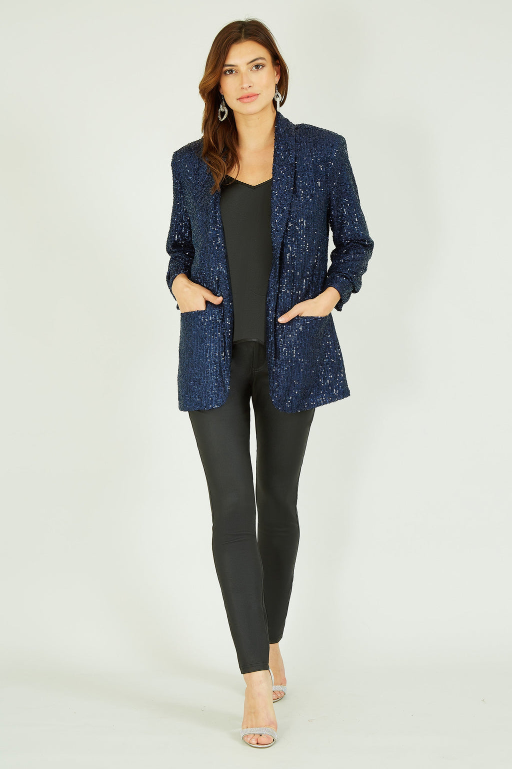 Yumi Navy Sequin Blazer With Pockets - QHA UK