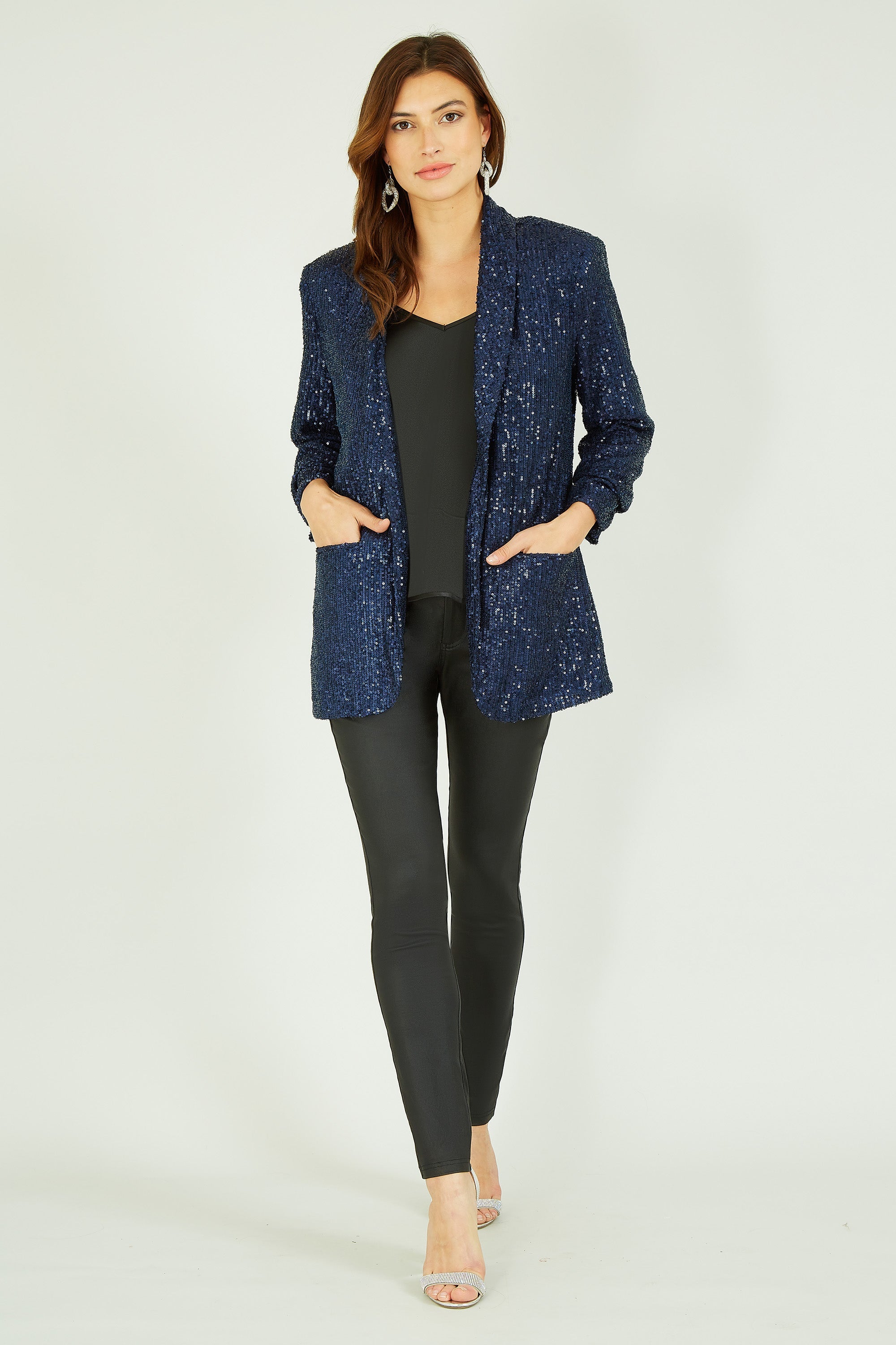 Yumi Navy Sequin Blazer With Pockets
