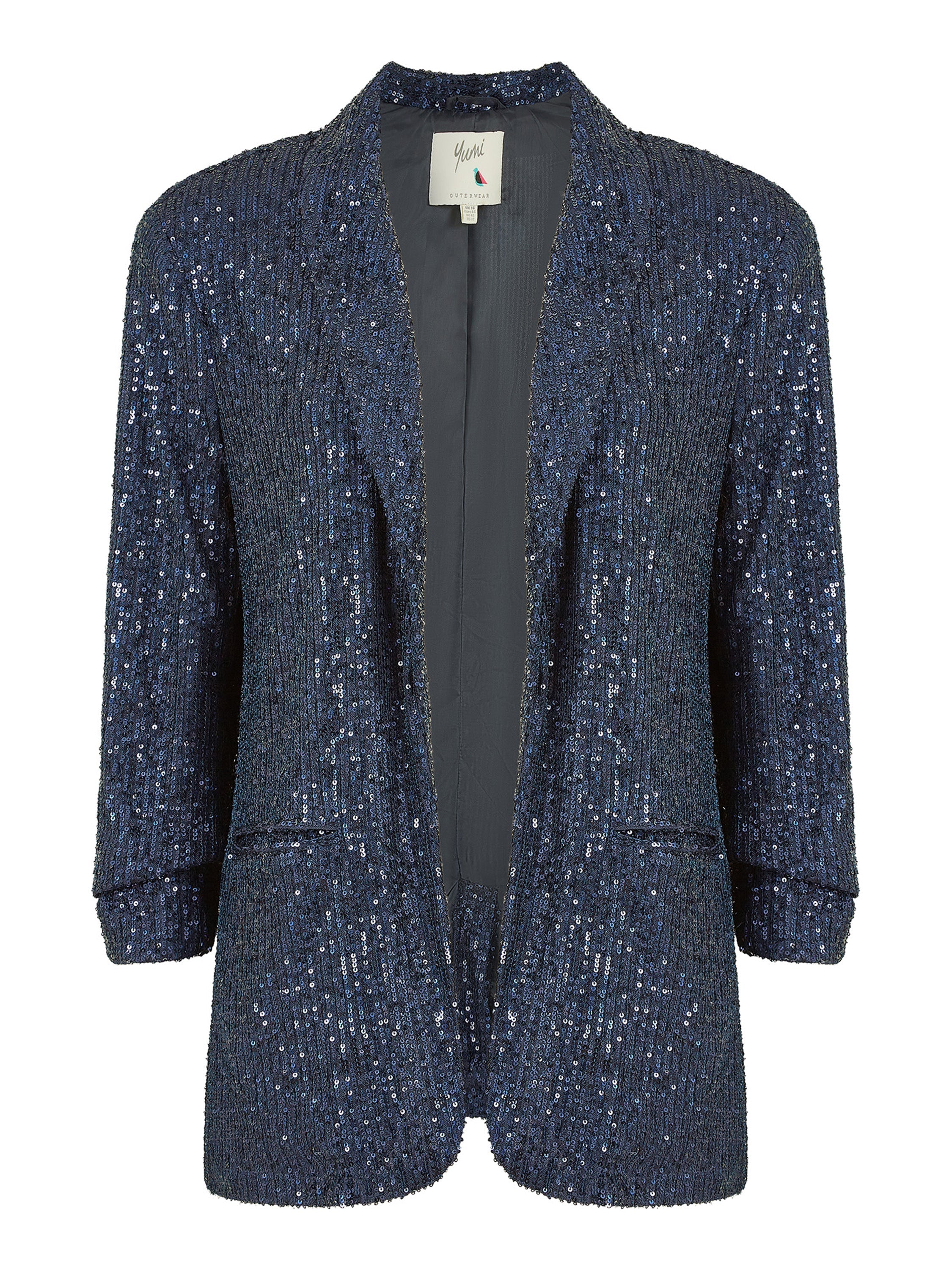 Yumi Navy Sequin Blazer With Pockets