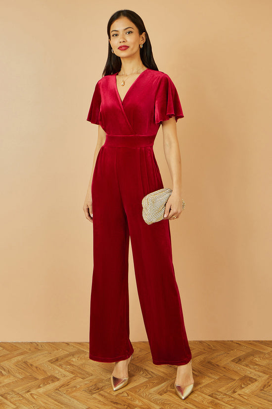 Yumi Red Jumpsuit With Angel Sleeves - QHA UK