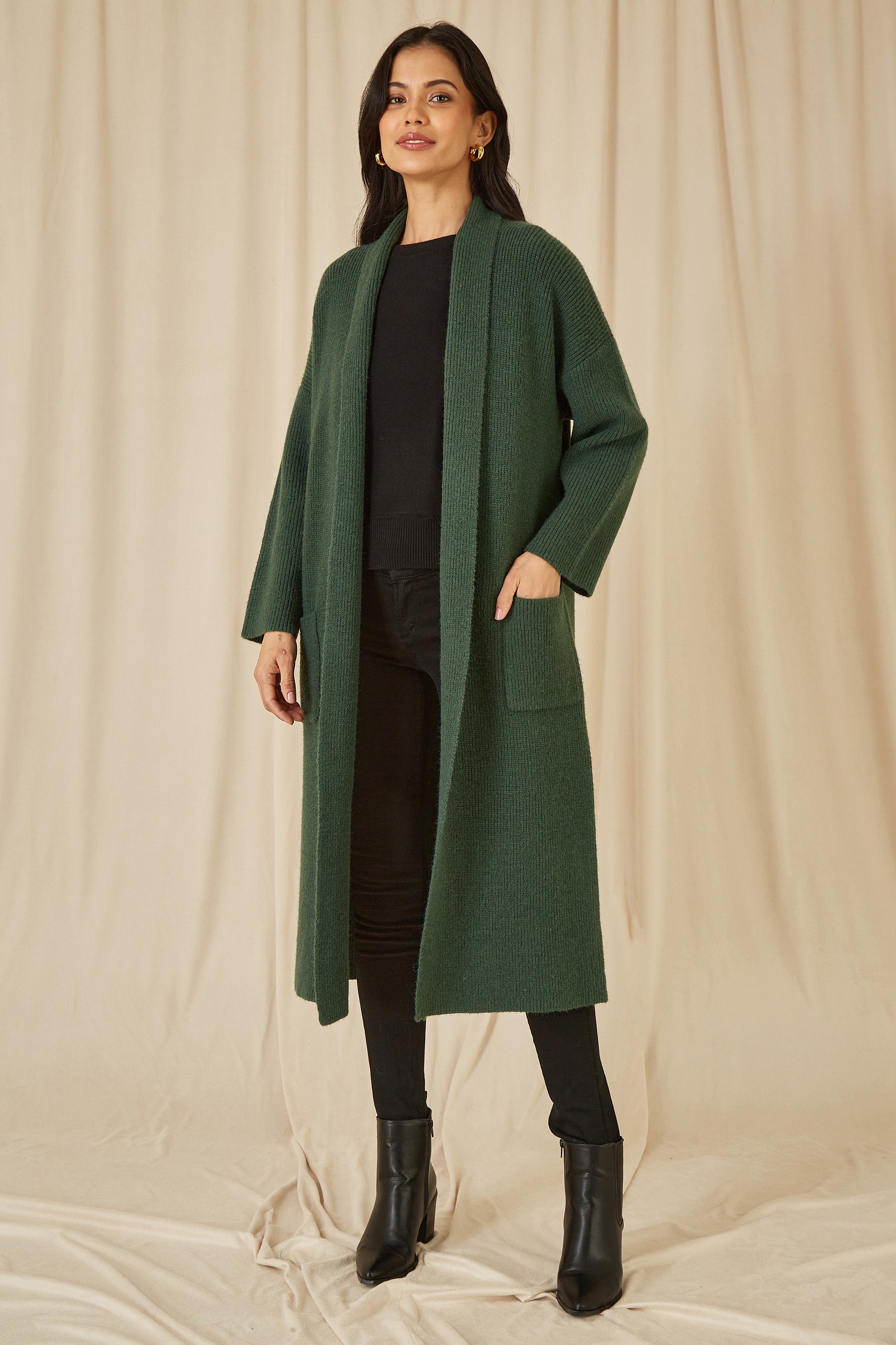 Yumi Green Knitted Maxi Cardigan With Pockets - QHA UK