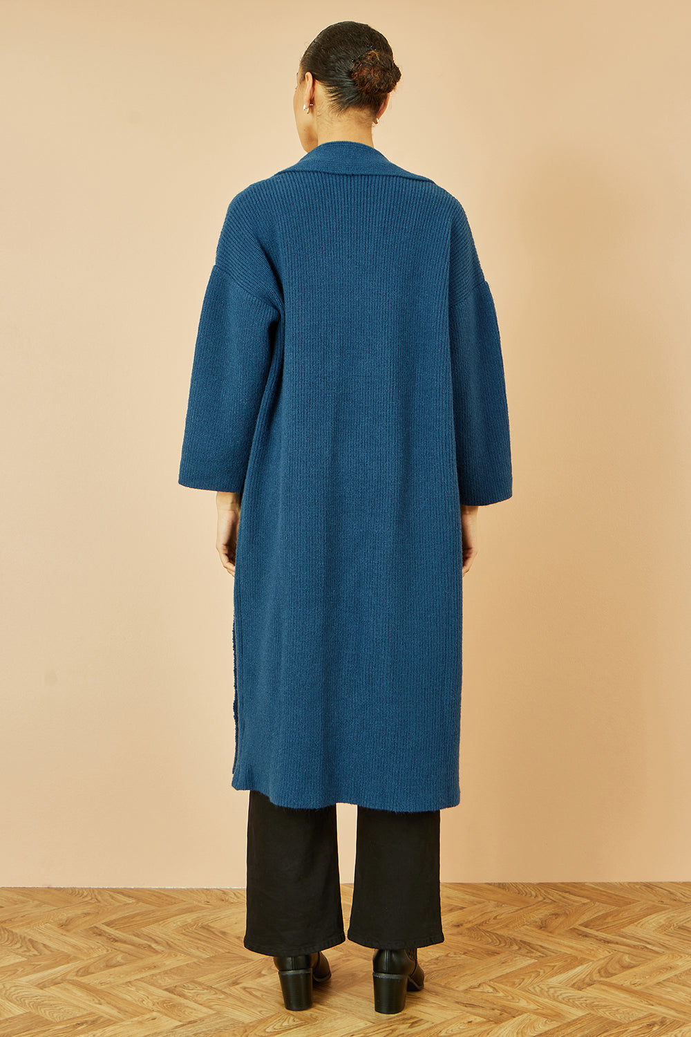 Yumi Teal Knitted Maxi Cardigan With Pockets - QHA UK