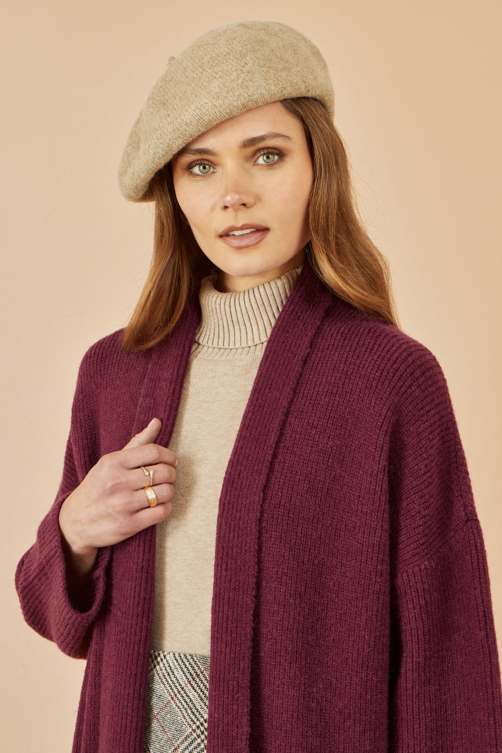 Yumi Burgundy Knitted Maxi Cardigan With Pockets - QHA UK