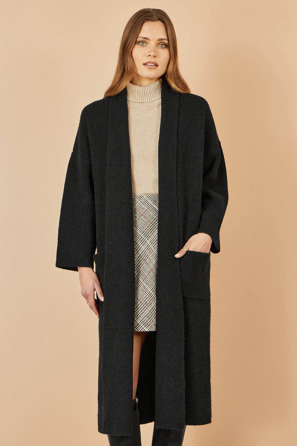 Yumi Black Knitted Maxi Cardigan With Pockets - QHA UK