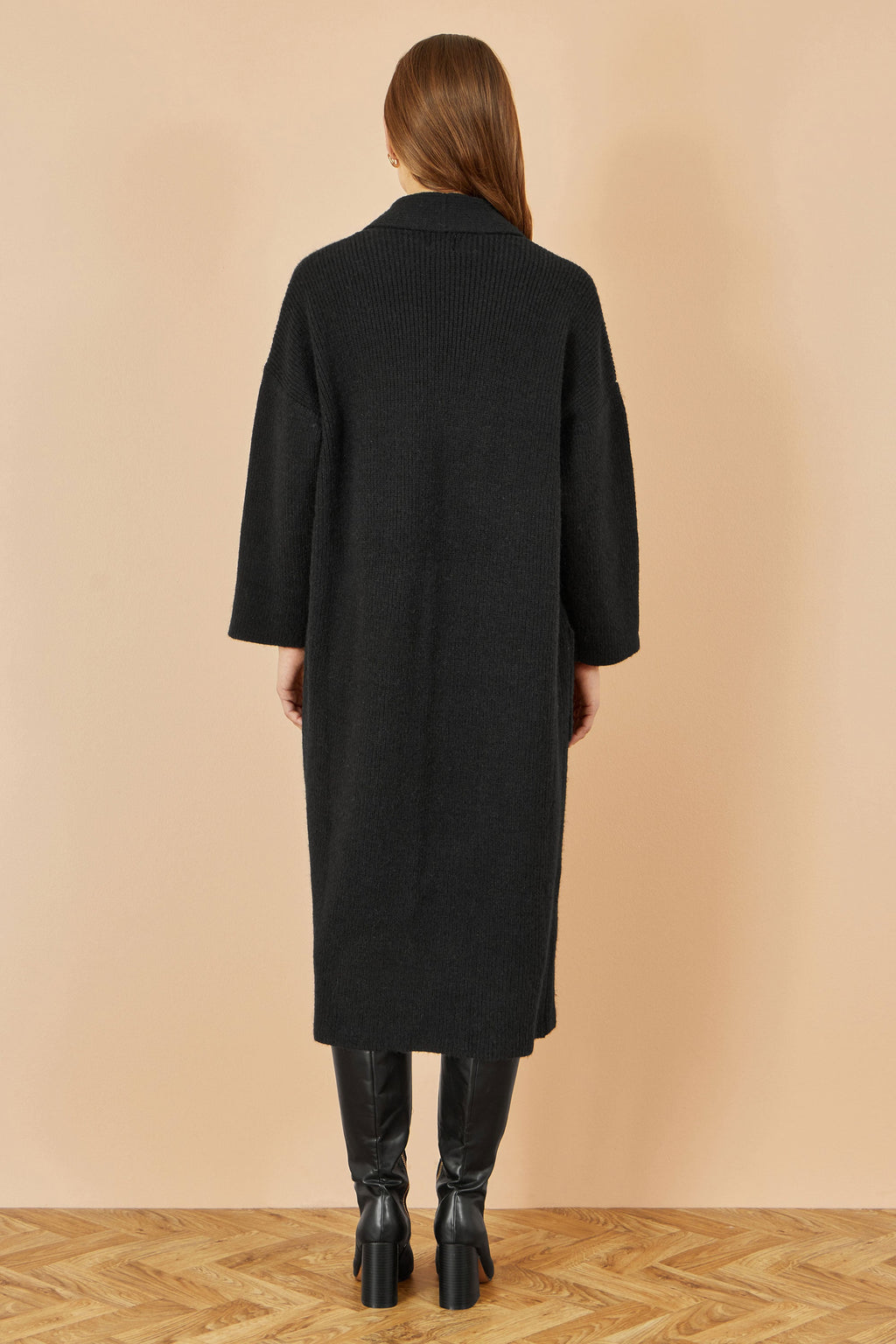 Yumi Black Knitted Maxi Cardigan With Pockets
