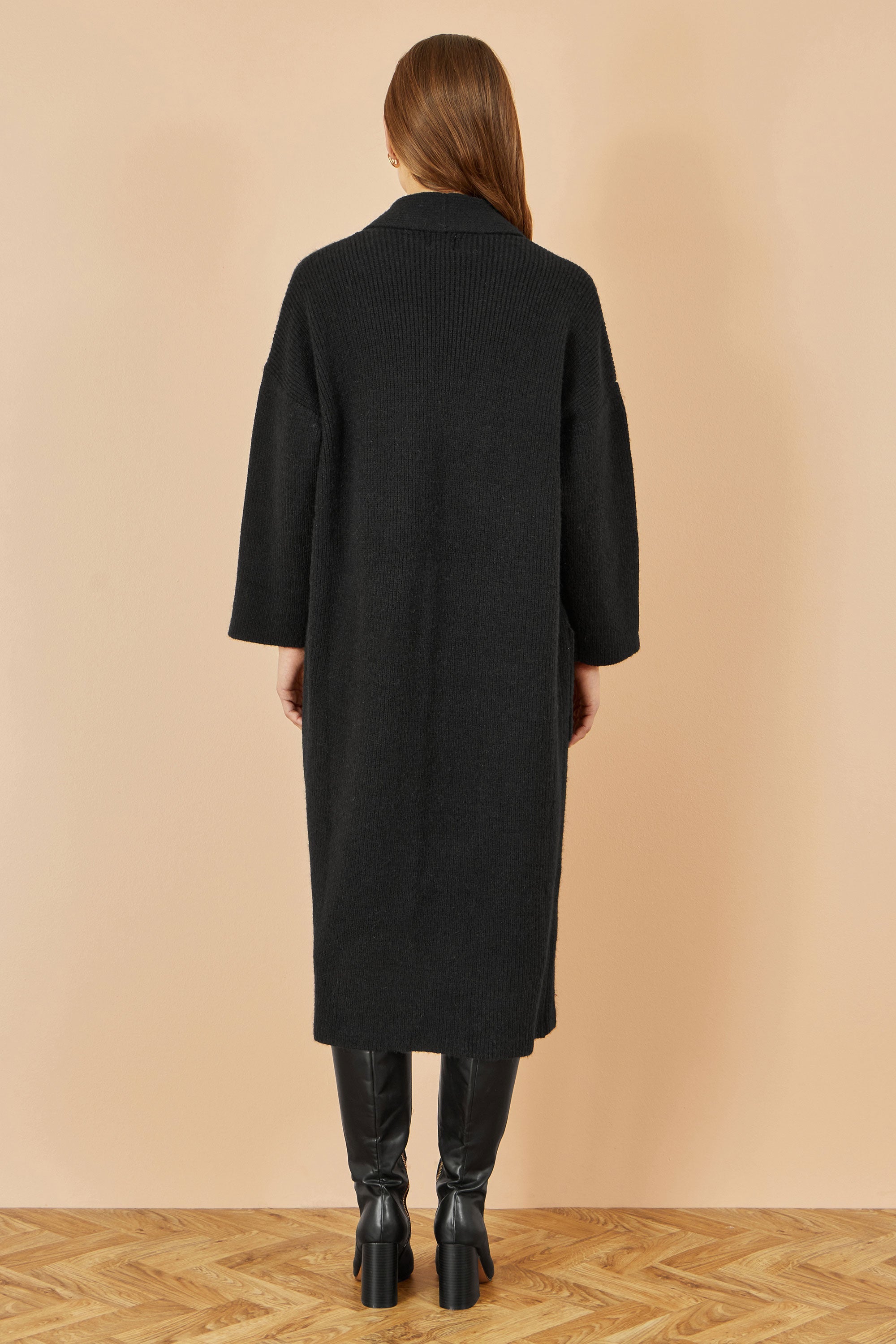 Yumi Black Knitted Maxi Cardigan With Pockets