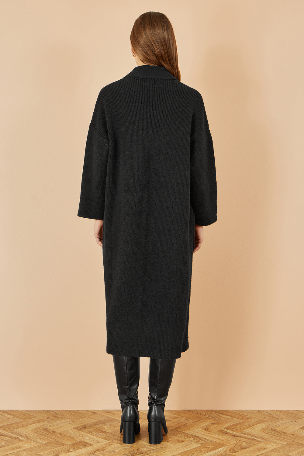 Yumi Black Knitted Maxi Cardigan With Pockets - QHA UK