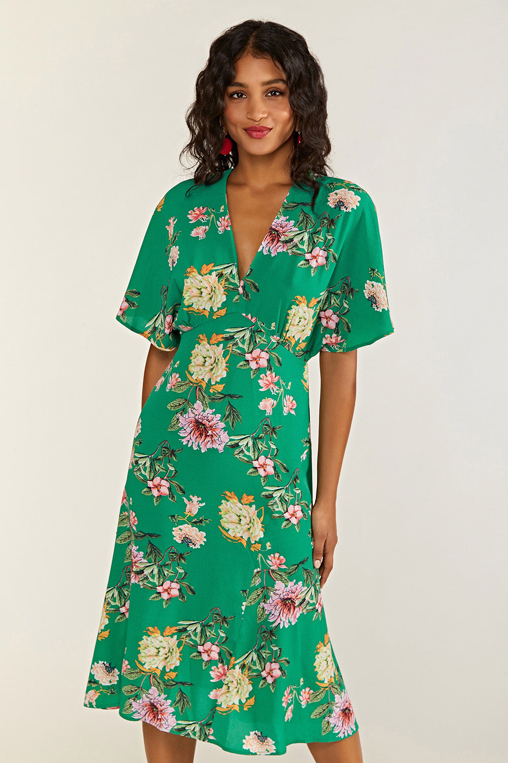 Yumi Green Floral Kimono Midi Dress - QHA UK