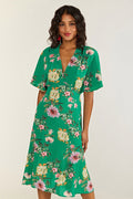 Yumi Green Floral Kimono Midi Dress - QHA UK
