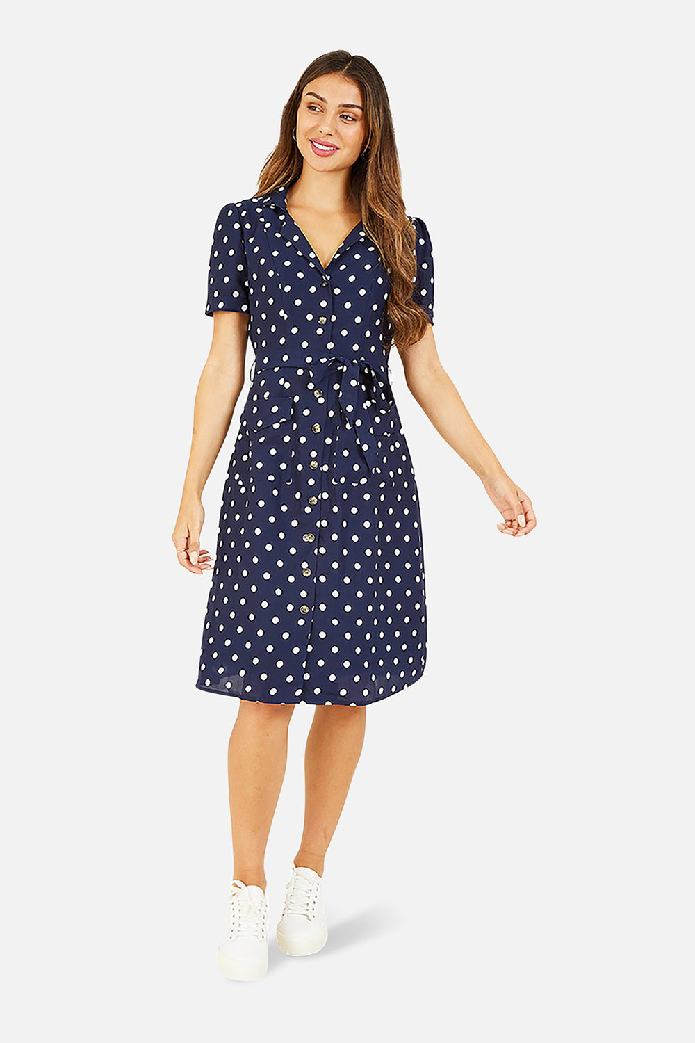 Navy Spot Retro Shirt Dress