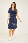 Navy Spot Retro Shirt Dress - QHA UK