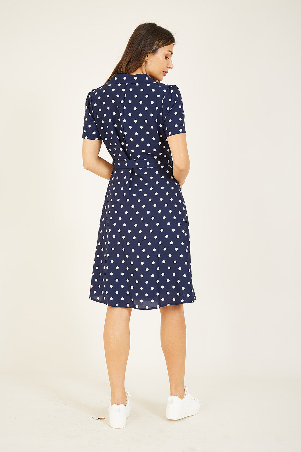 Navy Spot Retro Shirt Dress - QHA UK