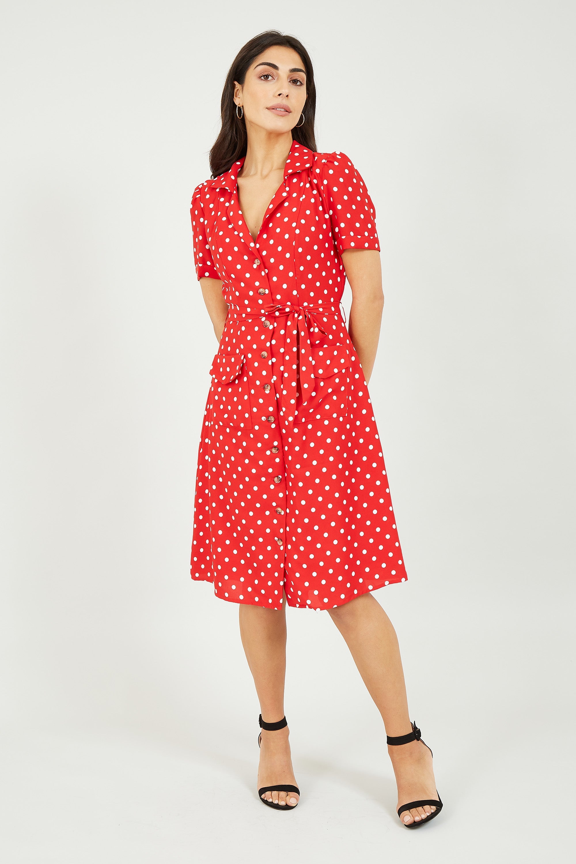 Yumi Red Spot Retro Shirt Dress - QHA UK