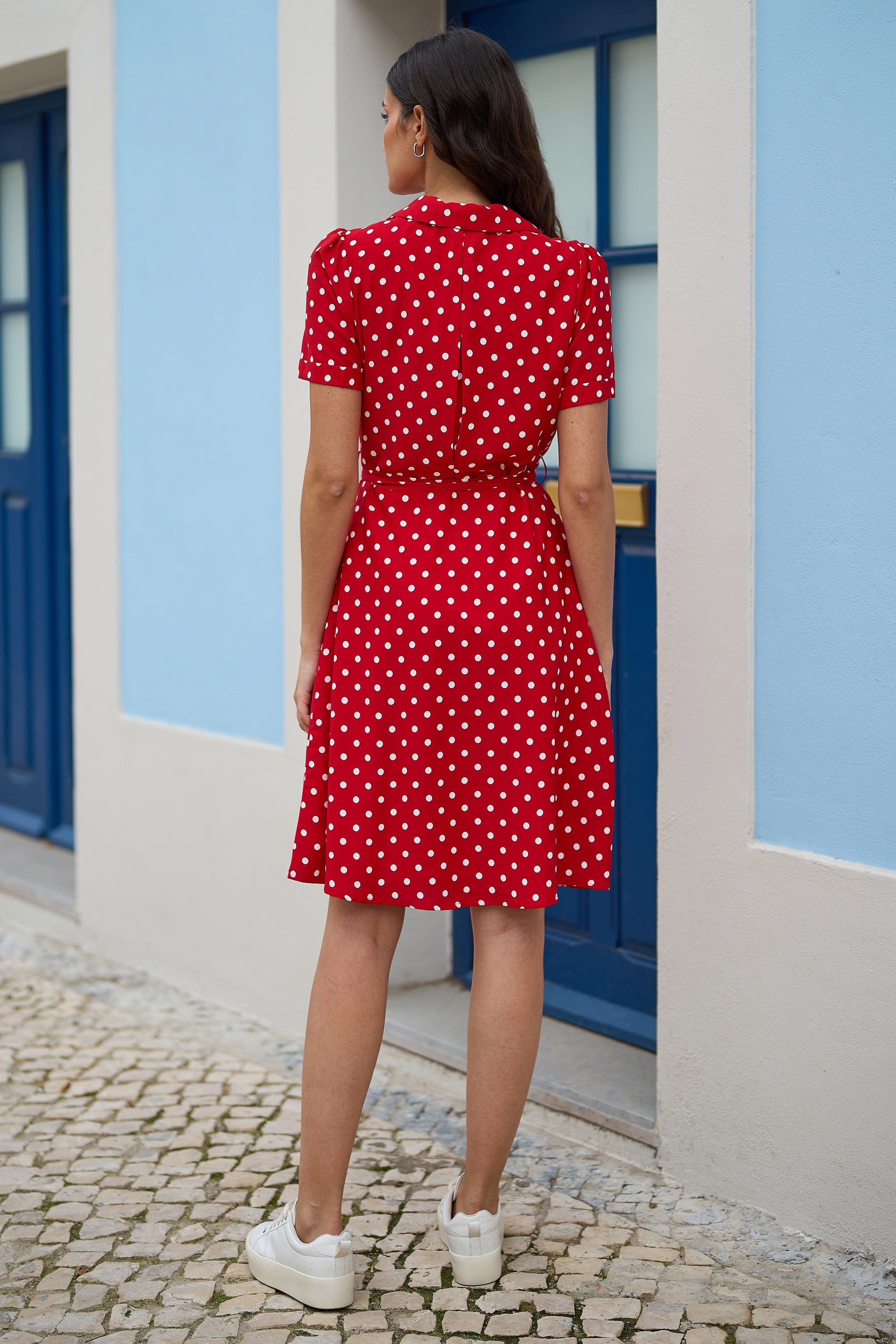Yumi Red Spot Retro Shirt Dress - QHA UK