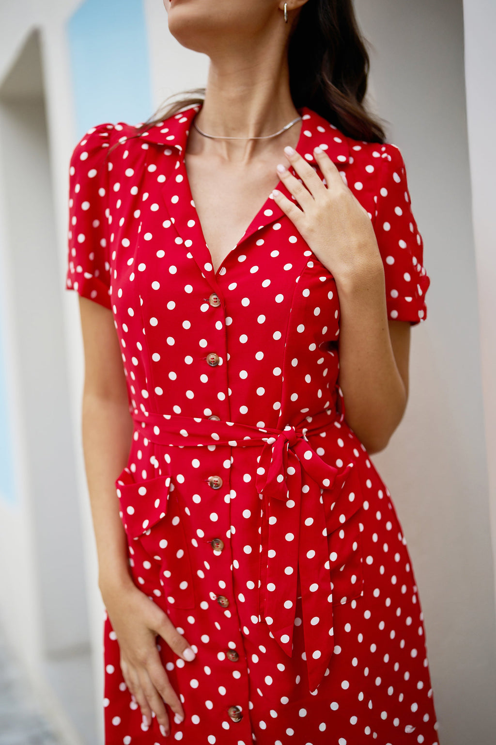 Yumi Red Spot Retro Shirt Dress - QHA UK