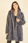 Yumi Grey Snakeskin Print Faux Fur Coat - QHA UK
