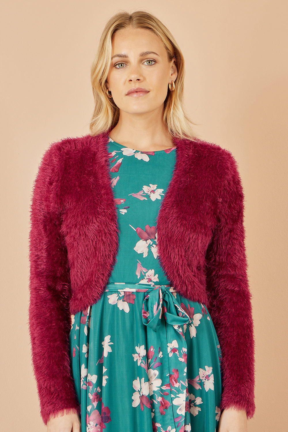Yumi Burgundy Eyelash Knit Bolero - QHA UK