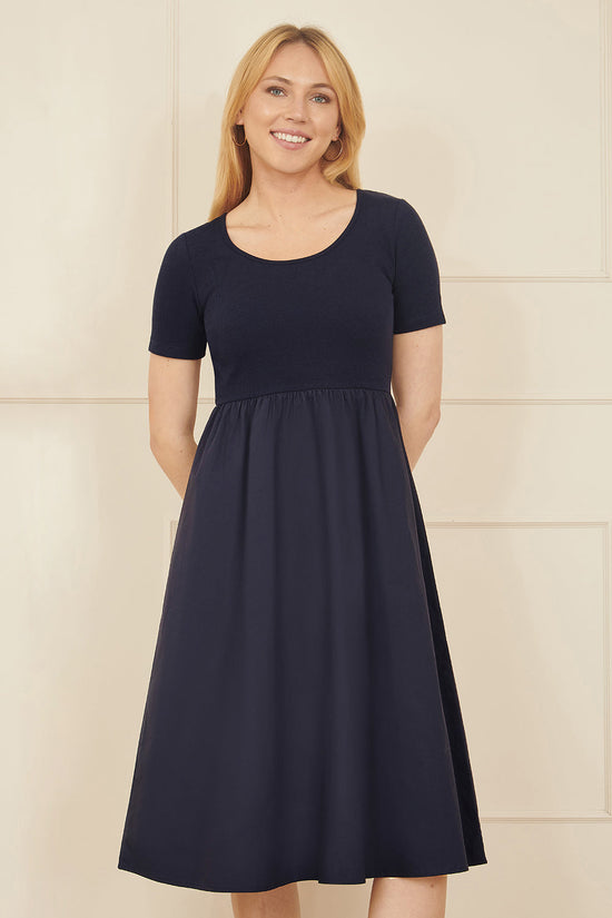 Yumi Navy Jersey Top and Cotton Midi Dress - QHA UK