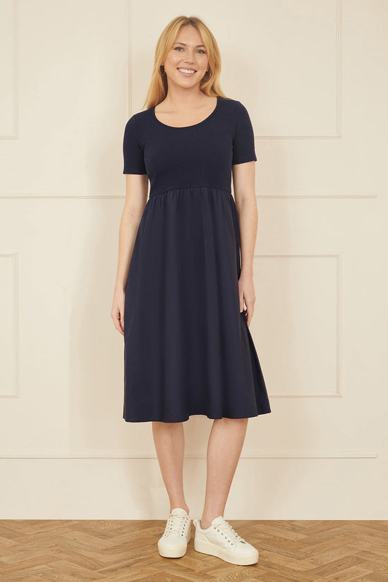 Yumi Navy Jersey Top and Cotton Midi Dress - QHA UK