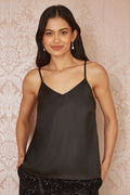 Yumi Black Satin Cami Top - QHA UK