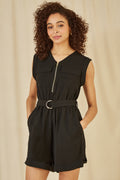 Yumi Black Utility Playsuit With Pockets - QHA UK