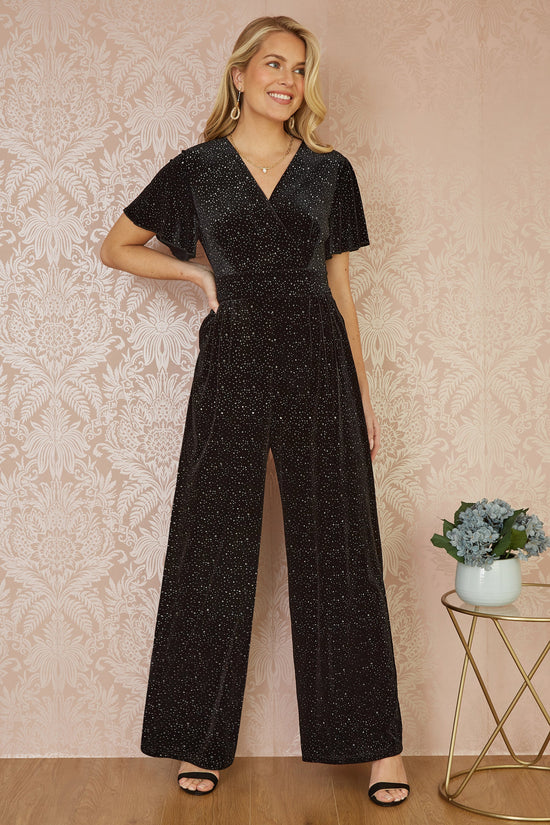Yumi Black Sparkle Velvet Jumpsuit - QHA UK