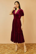 Yumi Burgundy Velvet Midi Dress - QHA UK