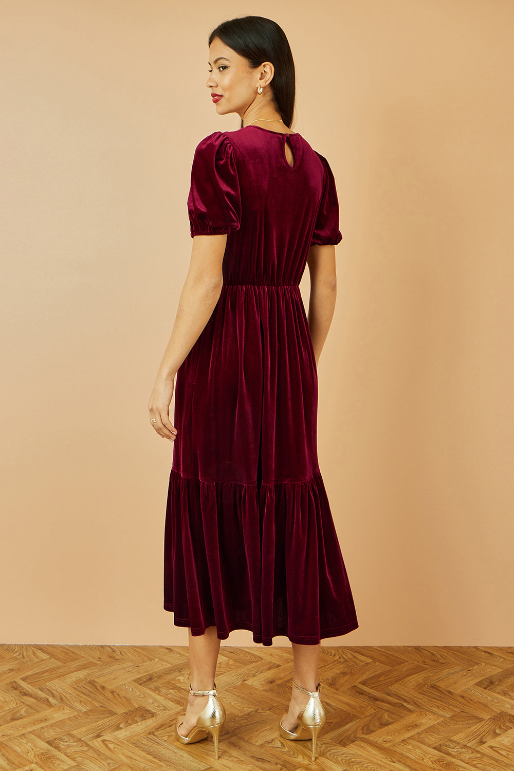Yumi Burgundy Velvet Midi Dress - QHA UK
