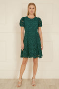 Yumi Green Lace Skater Dress With Puff Sleeves - QHA UK