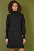 Yumi Black Knitted Button Up Midi Dress With Balloon Sleeves - QHA UK
