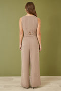 Yumi Brown Pinstripe Sustainable Cotton And Ramie Wide Leg Trousers - QHA UK