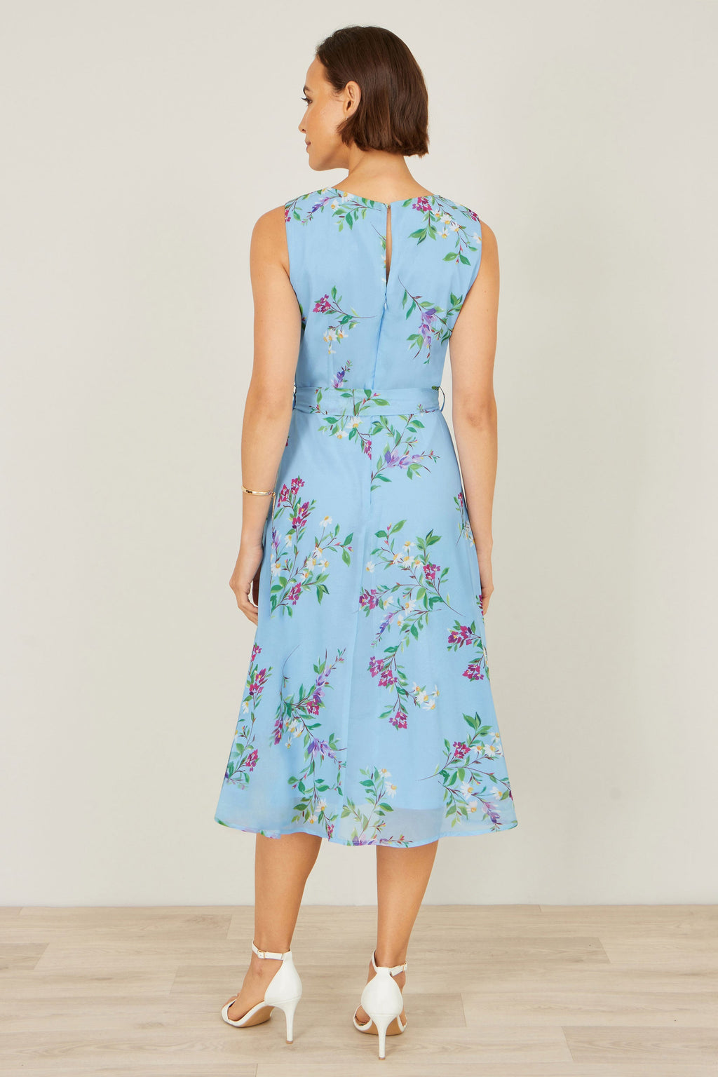 Yumi Blue Floral Print Midi Skater Dress - QHA UK