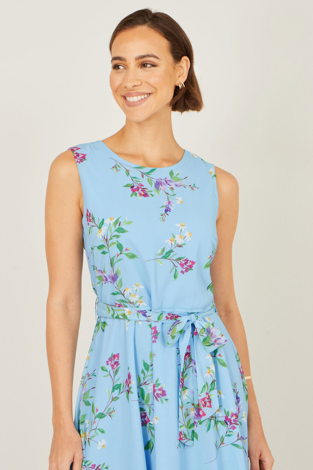 Yumi Blue Floral Print Midi Skater Dress - QHA UK