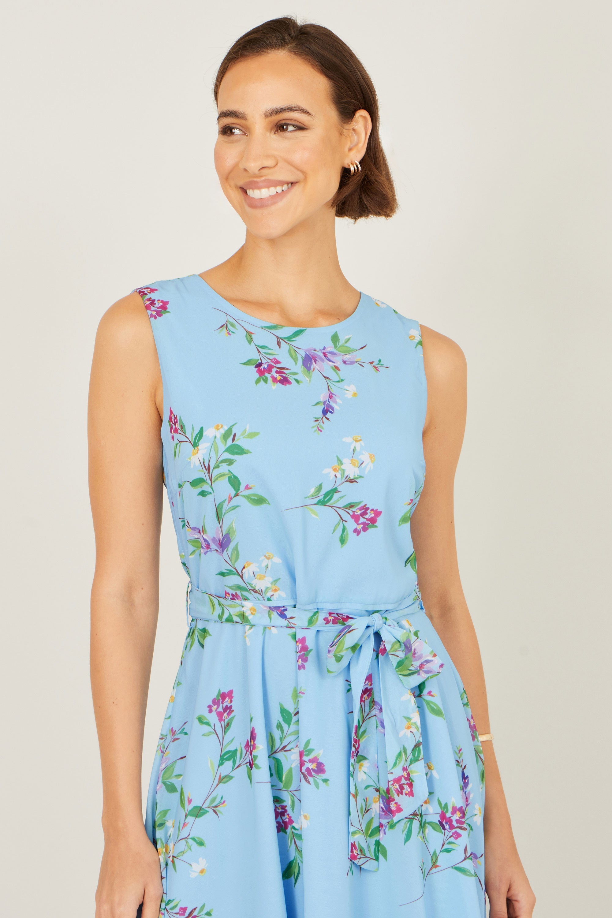Yumi Blue Floral Print Midi Skater Dress - QHA UK