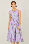 Yumi Lilac Floral Print Midi Skater Dress - QHA UK