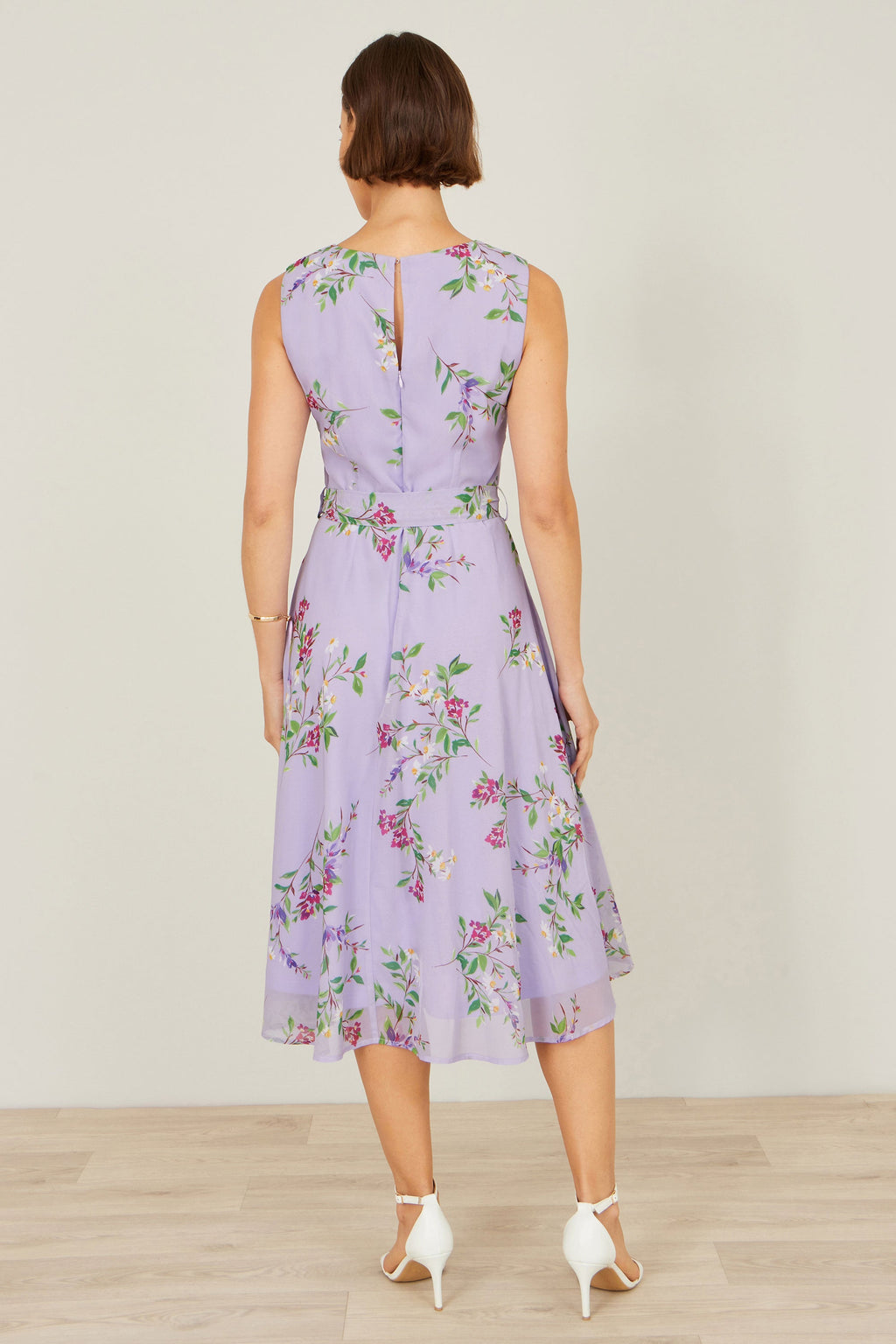Yumi Lilac Floral Print Midi Skater Dress - QHA UK