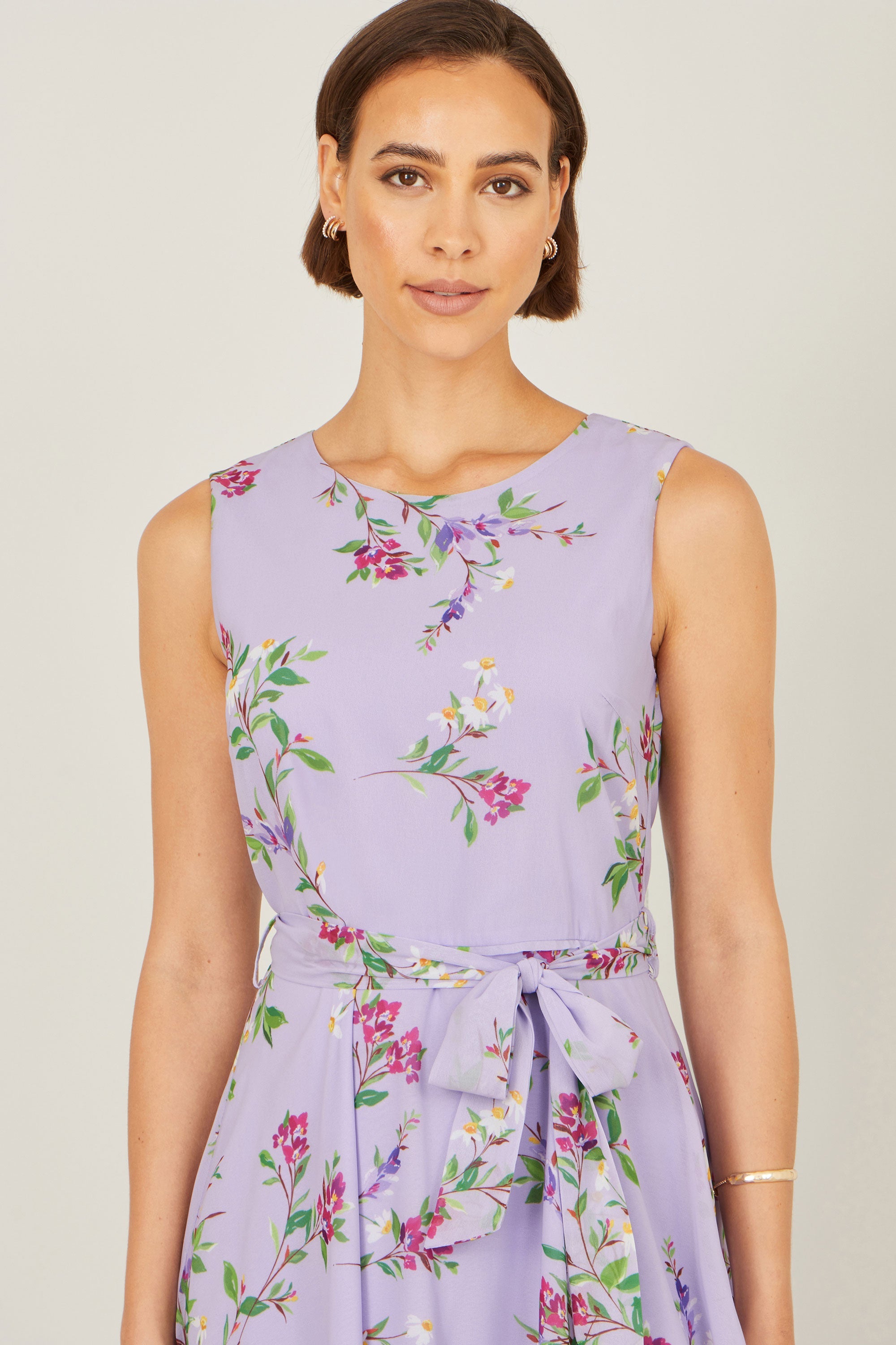 Yumi Lilac Floral Print Midi Skater Dress - QHA UK