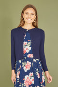 Yumi Navy Diamante Button Cropped Cardigan - QHA UK