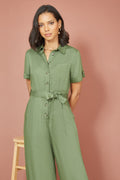 Yumi Green Twill Viscose Utility Jumpsuit - QHA UK