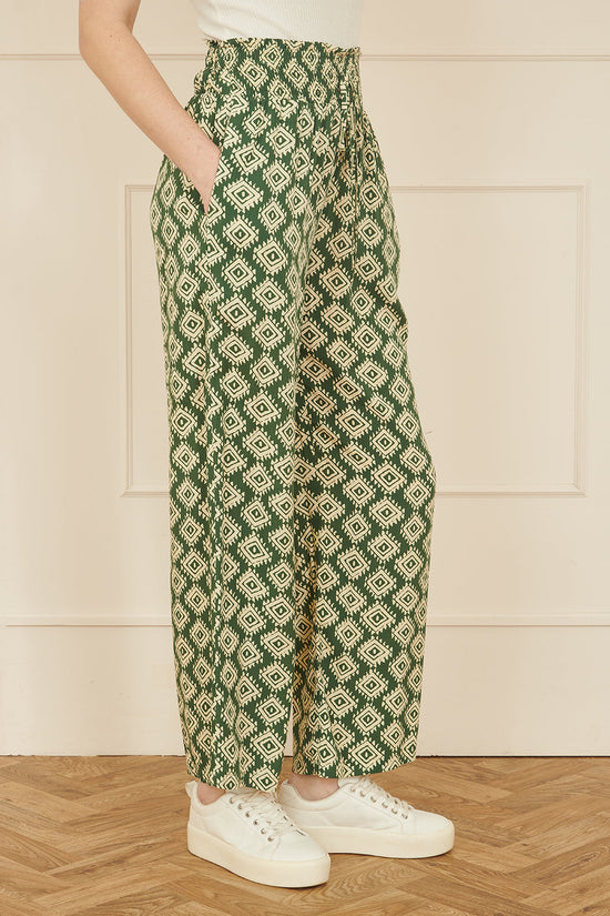 Yumi Green Geo Print Relaxed Fit Trousers - QHA UK