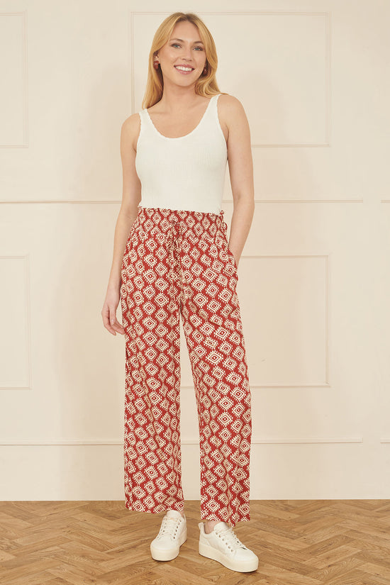 Yumi Red Geo Print Relaxed Fit Trousers - QHA UK