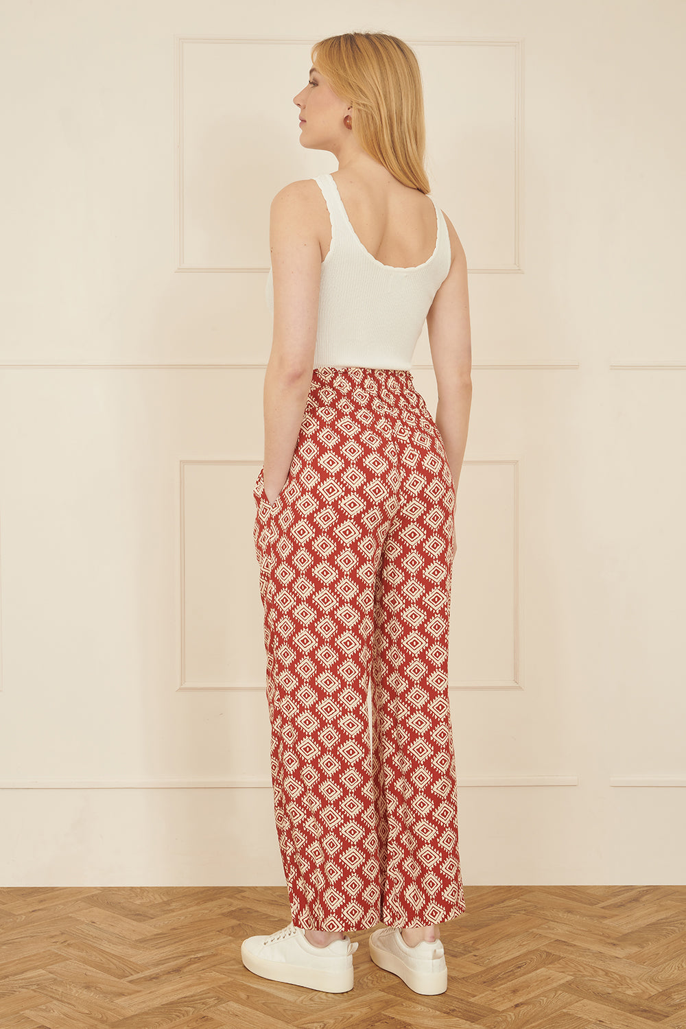 Yumi Red Geo Print Relaxed Fit Trousers - QHA UK