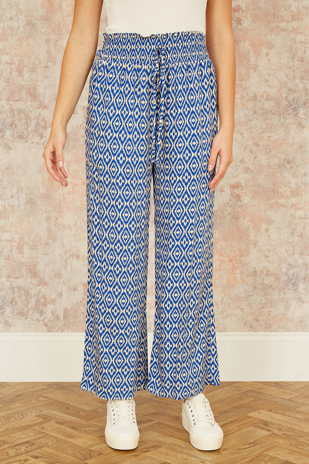 Yumi Blue Geo Print Relaxed Fit Trousers - QHA UK