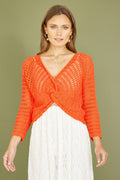 Yumi Orange Cotton Crochet Twisted Bolero Top - QHA UK