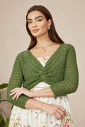 Yumi Green Cotton Crochet Twisted Bolero Top - QHA UK