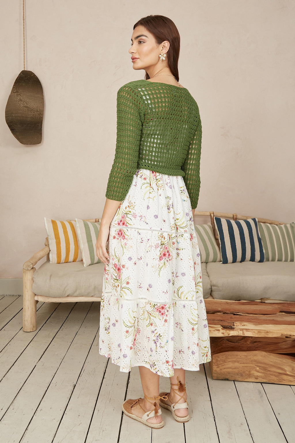 Yumi Green Cotton Crochet Twisted Bolero Top - QHA UK